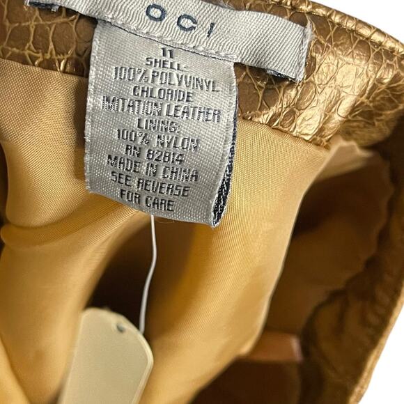 OCI Faux Leather Skirt Women's 11 Juniors Golden Brown Embossed Chic Modest New - Picture 9 of 12